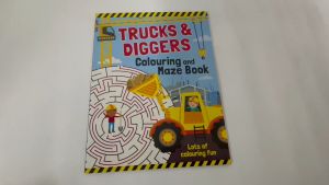 Trucks & Diggers Colouring & Maze Book For Kids With Amazing Construction Machines