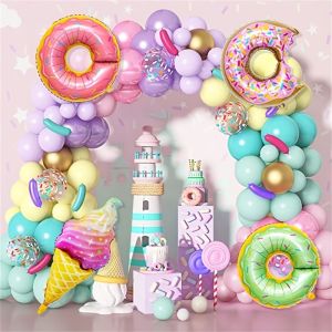 140PCS Donut Ice Cream Balloon Arch Set Birthday Spring/Summer/Autumn Swimming Pool Balloon Decoration
