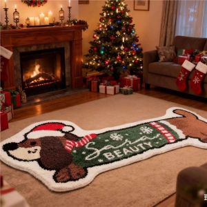 VIKAMA Christmas Dachshund Dog Carpet Bedroom Bed Soft Comfortable Foot Pad Living Room Sofa Decorative Floor Mat
