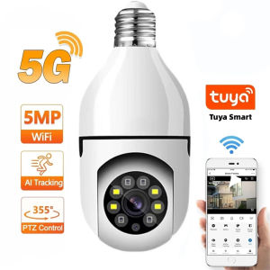 Tuya 5G WiFi Bulb Camera 5MP 3MP Indoor Security Two Way Audio Auto Tracking Human Colorful Night Vision E27 Base Mini PT Camera