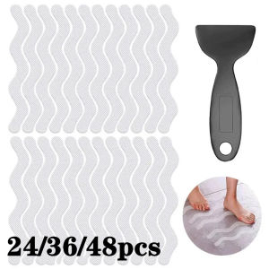 24/36/48 Bathroom Anti-Slip Stickers Transparent Waterproof Safety Strip Bathtub Shower Stair Floor Long Strip Wavy Tape Sticker