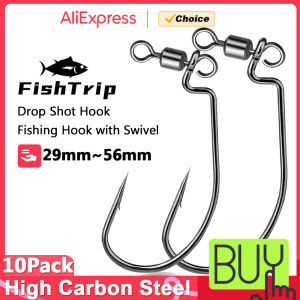 FishTrip Drop Shot Hook with Swivel 10pcs EWG Wide Gap Worm Hook for Soft Lure Fishing Saltwater Freshwater for Bass Catfish