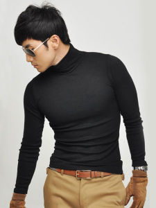 Áo Thun Cổ Cao Màu Trơn Dành Cho Nam Áo Thun Cotton Thường Ngày Thời Trang Mùa Thu Dài Tay Cổ Tròn Thoải Mái Thoáng Khí