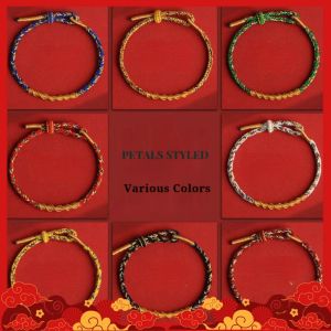 【PETALS_STYLED】 Handmade Adjustable Charm Gold Rope Bracelet 3MM Thick手工可调节手绳可串珠情侣母女红绳