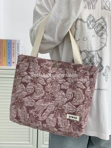 Retro Floral Embossed Womens Large Capacity Canvas Tote Bag Fashionable Canvas Bag Floral Print Handbag Soft Korean Style