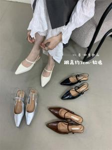 French Style Flat Bottomed Sandals with Head Cover Fairy Shoes Spring Summer Low Heel Pointed Toe Single Shoes Fashionable