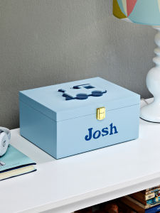 Blue Wooden Desktop Storage Box Childrens Room Organization Box Boys Creative Rectangular Covered Toy Box with Lid