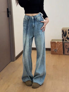 MANMI | Quần Jeans Hàn Quốc Lấp Lánh Phong Cách Dễ Thương Rộng Thẳng