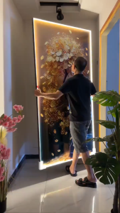 Tranh Phong Thủy Sơn Thủy Hữu Tình Viền LED Đính Đá Tráng Gương Cao Cấp Trang Trí Phòng Khách Phòng Ngủ Quán Cafe