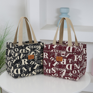 Large Capacity Canvas Handbag Commuter Lunch Box Bag Aluminum Foil Insulated Portable Bag Office Work Handheld Bag Tote Bag