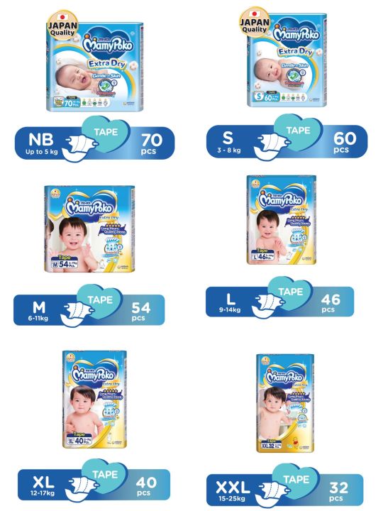 MamyPoko Extra Dry Tape - NB70/S60/M54/L46/XL40/XXL32 | Lazada