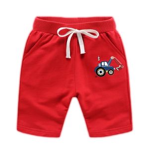 กางเกงขาสั้นเด็กผ้าฝ้ายแท้สีแดง กางเกงขายาวห้าส่วนสำหรับเด็กชาย ฤดูร้อน แฟชั่น เสื้อผ้าเด็ก วัย 1-12 ปี วัย 13 ปี วัย 1-12 ปี