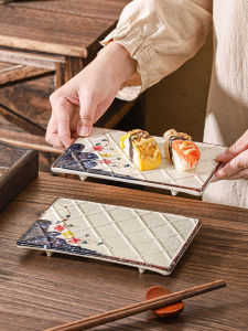 Japanese Style Ceramic Sushi Plate Rectangular Flat Commercial Grade BBQ Bird Serving Plate Sashimi Display Dish Dining Utensils