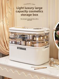 Portable Large Capacity Dustproof Makeup Storage Box Desktop Cosmetic Lipstick Organizer Rack Home Medicine Cabinet Storage