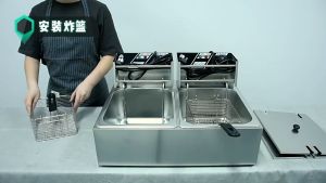 Electric Deep Fryer 220V Stainless Steel Frying Machine Electric Fryer with Lid Double-cylinder Thickened Deep Oil Fryer Two Filters Basket