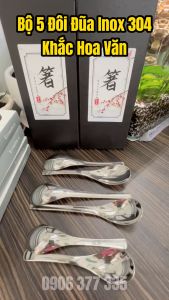 Dụng Cụ Ăn  Bộ 5 Thìa (Muỗng) Inox 304 Cao Cấp - Muỗng Ăn Cơm Súp - Hàng Đúng Chuẩn Inox 304 Dày