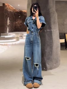TIANANQI | Slimming Retro Oversized Denim Jumpsuit