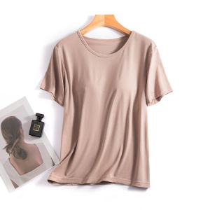 Short-Sleeved T-shirt with Chest Pad Bra Cup One-Piece Loose Plus Size Tops Home Wear Base Pajamas Summer Outwear