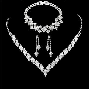 Fashionable silver plated rhinestone folding tassel earrings necklace wedding jewelry gift fashionable style