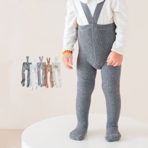 Newborn Baby Tights For Girls Boys Casual Infant Leggings With Shoulder Strap Cartoon Knitted Toddler Pantyhose Autumn New 0-3Y