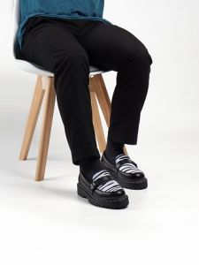 Edefootwear BONN - Sepatu Slip on Loafers Gesper Casual Kulit Hitam Motif Zebra Pria Wanita