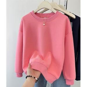 Womens Solid Color round Neck Hoodless Sweatshirt Thin Long Sleeve Overhead Spring Autumn Green Color Comfortable Casual Top