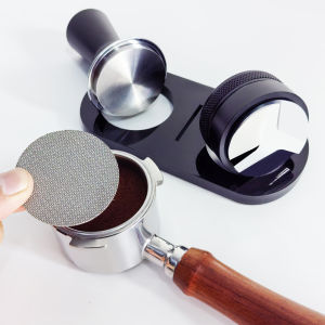 3Pcs 51/53/58mm Espresso Spring Tamper Coffee Distributors Puck Screen with Black Stand Adjustable Depth 3Angled Distributor