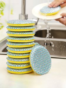 ก้อนซับน้ำแบบไม่ติดมันสองด้านสำหรับใช้ในครัว ก้อนซับน้ำที่มีพู่สำหรับล้างจานและหม้อ เครื่องมือทำความสะอาดบ้านหลังบ้าน