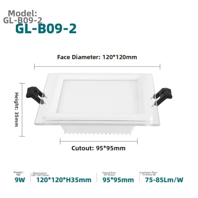 LED Downlight Square Light for Glass Panel Light Changing Three-Color Ceiling Lamp Embedded Export Outlet Ceiling Lamp Hole Lamp