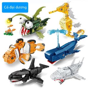 Bộ Khối Xây Dựng Động Vật Thế Giới Biển - Đồ Chơi Giáo Dục Tự Làm Với Mô Hình Cá Mập Cá Mập Cho Trẻ Em Tương Thích Với Gạch Lego