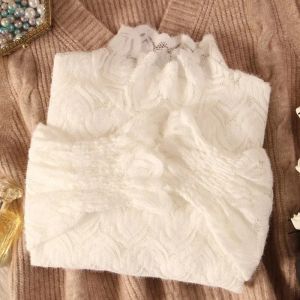 chaqi | Áo sơ mi lót lông cừu ren cổ cao thời trang thu đông đa năng cho nữ Áo lót dài tay màu trơn phong cách Hàn Quốc