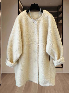 Lamb Fur Jacket Womens Mid-Length Fur And Leather Integrated Loose Warm Top Elegant Style Long Sleeve H-Style Winter Coat