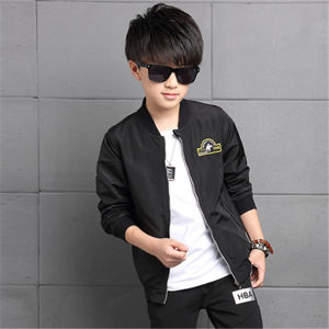 Boys Spring Autumn Fashionable Windproof Sports Jacket Casual Cartoon Pattern V-Neck Zipper Closure Polyester Fiber Coat