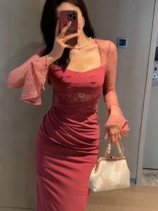 ZYHT EraVogue ĐầmVáy nữ váy hồng váy tay loe váy cổ vuông váy công sở váy ren váy xã hội cao váy sự kiện váy cưới váy kiểu Pháp 20866