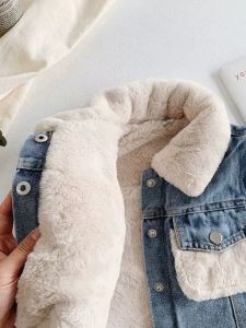 Girl. Children Thickened Fleece-lined Denim Vest 2023 Fall and Winter New Arrival Children 1 Children Easiest for Match Winter Clothes Baby Girl Korean Vest