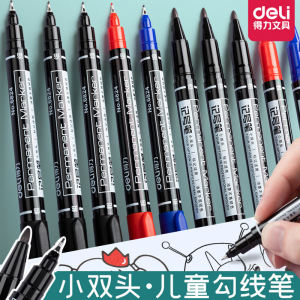 Deli Double-Head Marker Pens 12-Pack Oil-Based Drawing Pens for Students Childrens Painting Outline Pens Cultural Business Supplies
