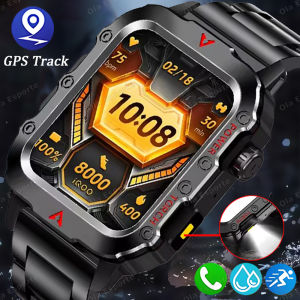 New Rugged Military GPS Track Smart Watch Men Bluetooth Call Health Monitor AI Voice Sports 3ATM IP68 Swim Waterproof Smartwatch
