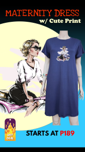 ALEX Maternity T-shirt Dress with CUTE PRINT 'Girl4' and Side Pockets