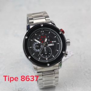 Jam tangan Viral 8637M tali stainless chrono off tanggal hari aktif sport analog Pria original