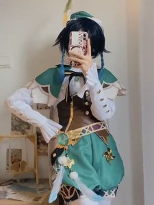 Game Genshin Impact Venti Cosplay Costume Vest Shorts Hat Stockings Wendi Windy Outfits Halloween Party