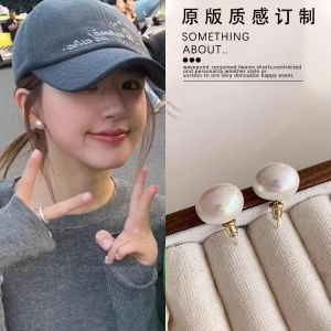 Zhaolu Si Pure Silver Pearl Drop Earrings Flat round Bread Style Gentle Womens Fashion Jewelry Ear Cuffs Korean Style