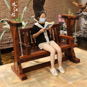 Outdoor Wooden Rocking Chair Double Person Leisure Swing Chair for Living Room Balcony Solid Wood Swing Basket Master Design