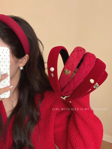 Ankela Velvet Hairband Womens Spring Summer High Top Headband New Year Red Wine Color Fresh out Fashion Korean Style Hair Accessories