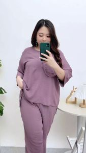 Setelan Crinkle Wanita Terbaru Kekinian 2024 Jumbo Viral Dewasa Ibu-Ibu One Set Ootd Hijab