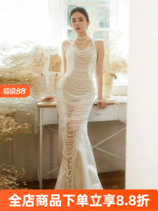 Heavy Industry Pearl Evening Dress High-End Affordable Luxury Halterneck Banquet Slimming Engagement Fishtail out Light Wedding Dress Naza Same Product