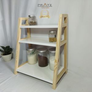 Rak bumbu dapur tempat penyimpanan bumbu dapur 3 susun serbaguna minimalis kayu jati belanda
