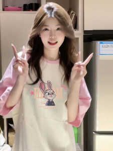 plus Size Womens T-Shirt Pure Cotton Color Block Loose Shoulder Sleeve Summer Fashionable Retro American Style Short Sleeve