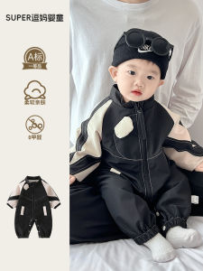 ฤดูใบไม้ผลิ ฤดูใบไม้ร่วง เด็กทารก ชุดวันพีซพร้อมหมวกตีนตะขาบแขนยาว ชุดสูท สไตล์เกาหลี เด็กทารกเสื้อผ้าขาออก ผ้าฝ้าย 100%