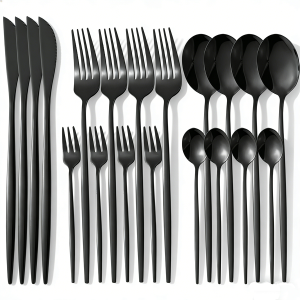 Stainless steel cutlery set black 20 pieces Portuguese stainless steel cutlery for 5 people elegant Western cutlery dishwas