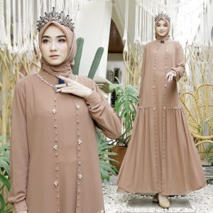 SIGAWA-(COD) Gamis Wanita Polos Motif Payet Mutiara Simple Dan Mewah Khusus Warna Milo